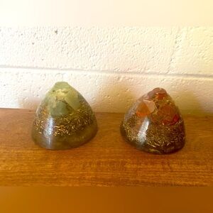 Organix EMF protection cones 4” by 4”.. one carnelian filled and one is Larimar